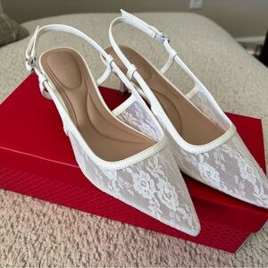 Elegant White Lace Slingback Heels